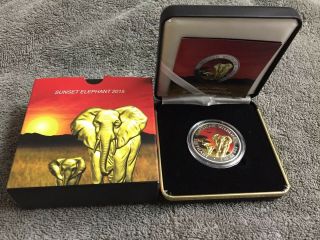 2015 Somalia Elephant Sunset Edition 1 Oz Silver Colored Coin 36 Of 500 Minted