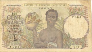French West Africa 100 Francs Currency Banknote 1950