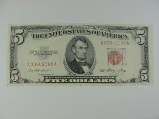 1953 $5 Five Dollar United States Note Read Seal Choice Xf,  A00645190a