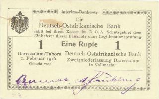 German East Africa 1 Rupie Banknote 1916 Cu