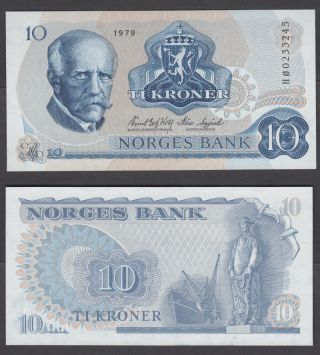 Norway 10 Kroner 1979 Unc Crisp Banknote P - 36