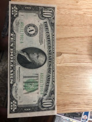 1934 $10 Ten Dollar Bill Federal Reserve Green Seal Note Boston