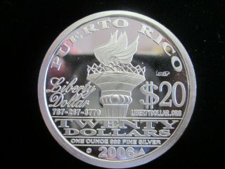 Rare Hallmarked Norfed 2006 Puerto Rico $20 Silver Round Bullion Coin 999