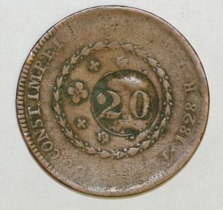 1828 Brazil 40 Reis With 20 Reis Devalued Counterstamp Fine