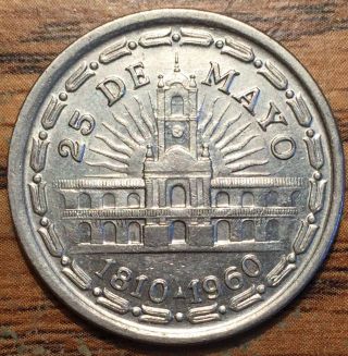 1960 Argentina Un Peso 150th Anniversary Coin - Au