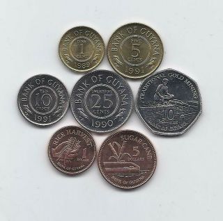 Guyana 1967 - 2013 7 Coins Uncirculated Set 1 5 10 25 Cents 1 5 10 Dollars