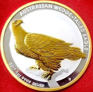 2017 Australia Wedge - Tailed Eagle,  1 Oz.  9999 Pure Silver Coin,  24k Gold Gilded