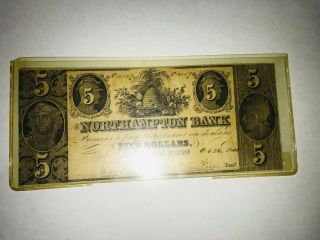 1841 $5 Northampton Bank Allentown Pennsylvania Obsolete Note