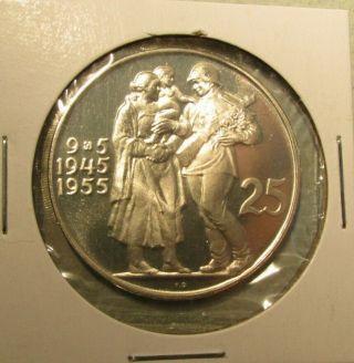 Czechoslovakia 1955 25 Korun Silver Proof Coin Czech Rep End Wwii World War Ii 2
