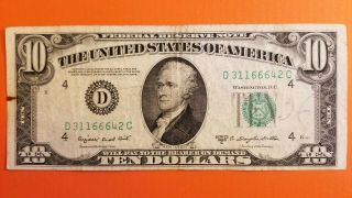 1950 C $10 Dollar Bill " 666 " Off Center Miscut Note D 31166642 C