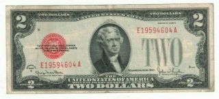 1928 G Us United States $2 Two Dollar Bill Red Seal Currency Note H19594604