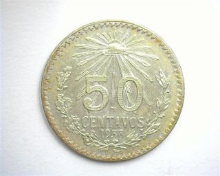 Mexico 1938 - M Silver 50 Centavos Choice About Uncirculated Y 49