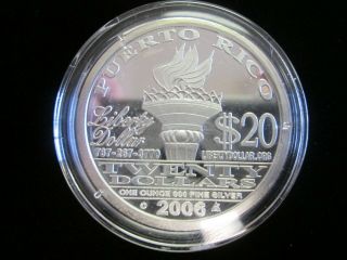 Rare Norfed 2006 Puerto Rico $20 Silver Round Bullion Coin Stamped.  999