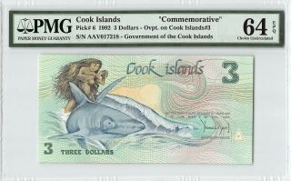 Cook Islands 1992 P - 6 Pmg Choice Unc 64 Epq 3 Dollars Commemorative