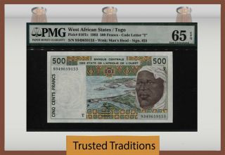 Tt Pk 810tc 1993 West African States 500 Francs Pmg 65 Epq Gem Scarcely Graded