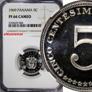 Panama Proof 1969 5 Centesimos Ngc Pf66 Cameo Top Graded By Ngc Km 23.  2