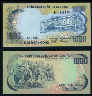 South Vietnam 1972 Banknote 1000 Dong Elephants & Palace P - 34 B2 - 640395 Au - Unc