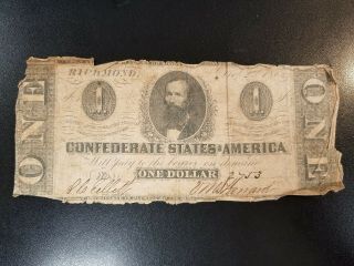 1862 Csa Confederate Currency Note $1 Dollar T55