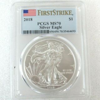2018 American Silver Eagle $1 Ms70 Pcgs First Strike - Coin