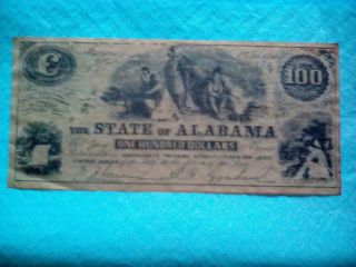 1864 Civil War Confederate 100 Dollar Note Bill State Of Alabama Montgomery