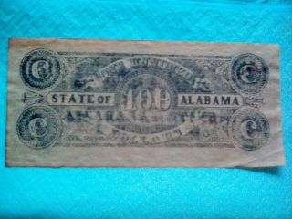1864 Civil War Confederate 100 Dollar Note Bill State Of Alabama Montgomery 2