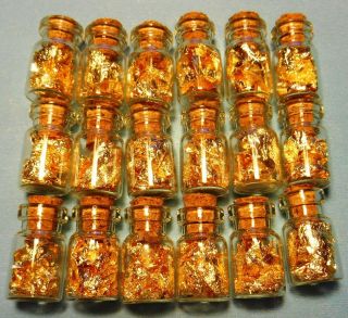 50 Glass Vials Of 24k Gold Leaf Flakes With Cork No Liquid Best On Web