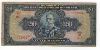 Brazil 20 Mil Reis Issued 1931 Estampa 16a Handsigned,  P48 Fine