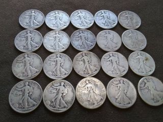20 Walking Liberty Halves,  $10.  00 Face Value 90 Silver