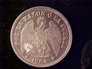Chile One Peso 1884 Au - Unc