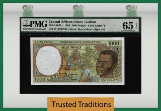Tt Pk 402lc 1995 Central African States 1000 Francs Pmg 65 Epq Gem Uncirculated