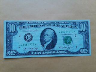 1974 $10 Dollar Federal Reserve Note Chicago,  Il Star Note
