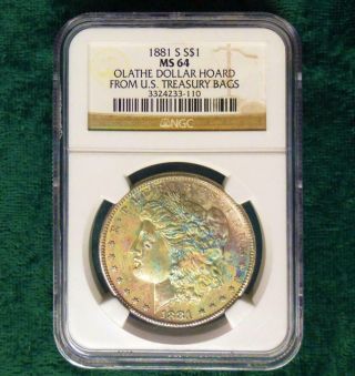 1881 S Ngc Ms64 Olathe Dollar Hoard Morgan $1 From U.  S Treasury Bags,  Color