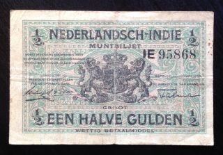 Netherlands Indies (indonesia) 1920 Muntbiljet Issue 1/2 Gulden,  P - 102,  F - Vf