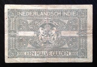 Netherlands Indies (Indonesia) 1920 Muntbiljet Issue 1/2 Gulden,  P - 102,  F - VF 2