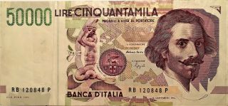 1992 Italy 50000 Lire Banknote,  Bank Of Italy,  Cinquantamila,  Pick 115b