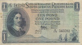 1 Pound Very Fine Banknote From British South Africa 1954 Pick - 93
