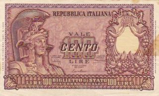 1951 Italy 100 Lire Note,  Pick 92a