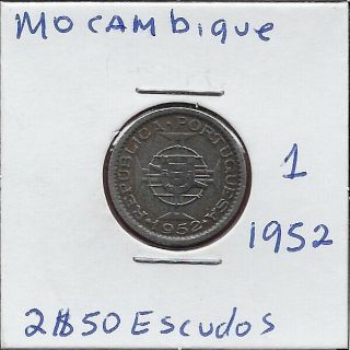Mozambique Portuguese Colony 2$50 Escudos 1952 Vf - Xf Shield Within Globe And Ma
