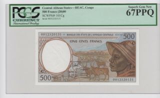 Central African States Congo 500 Francs 2000 P 101cg Pcgs 37 Ppq S.  Gem Unc