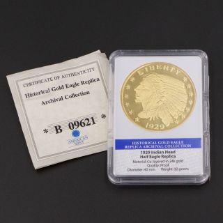 24k Gold Clad - 1929 Indian Head Half Eagle Commemorative Coin -