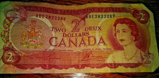 1974 Canada Two ($2) Dollar Note Prefix Abe