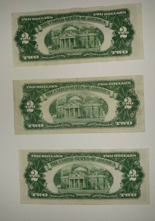 Set of Three 1953 Two Dollar $2 Red Seal Bills 2