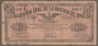 1914 Mexico (sinaloa) 1 Peso Note