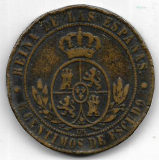 Spain 1867 Om 5 Centimos Coin