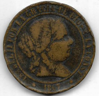 Spain 1867 om 5 centimos coin 2