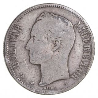 Silver - World Coin - 1876 Venezuela 5 Bolivares World Silver Coin - 13.  3g 008