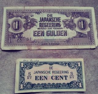 Wwii Dutch East Indies 1942 Japanese Invasion Money 1 Een Gulden Paper Note Bill