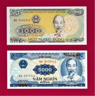 Vietnam Unc Notes: 1,  000 Dong 1988 (p - 106) & 5,  000 Dong 1991 (p - 108)
