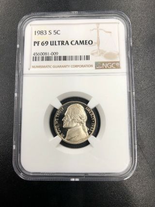 1983 - S Proof Pf 69 Ultra Cameo Jefferson Nickel Ngc Bv $20.  00