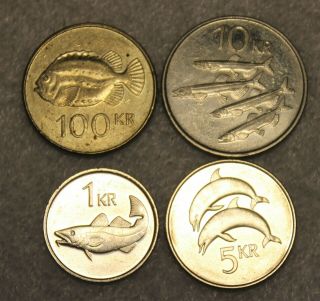 Set Of 4 Different Coins From Iceland
